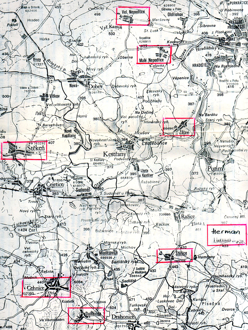 Ausschnitt aus Landkartenblatt "Žakladni mapa ČSFR", 22-41 (Pisek)